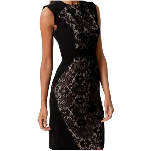 Adrianna Papell Lace Overlay Block Black Sleeveless Sheath Dress Size 4 NWT $140 - Picture 1 of 7